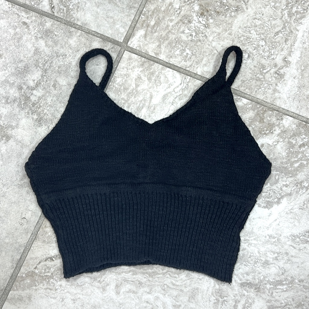 Debut Knit Cropped Black Tank. One Size Fits Most.